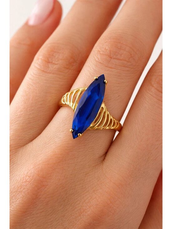 LAB CREATED 7.08 Cts BLUE SAPPHIRE RING SOLID 10K YELLOW  Created 7.08 Cts Blue Sapphire Ring Solid 10k Yellow Gold